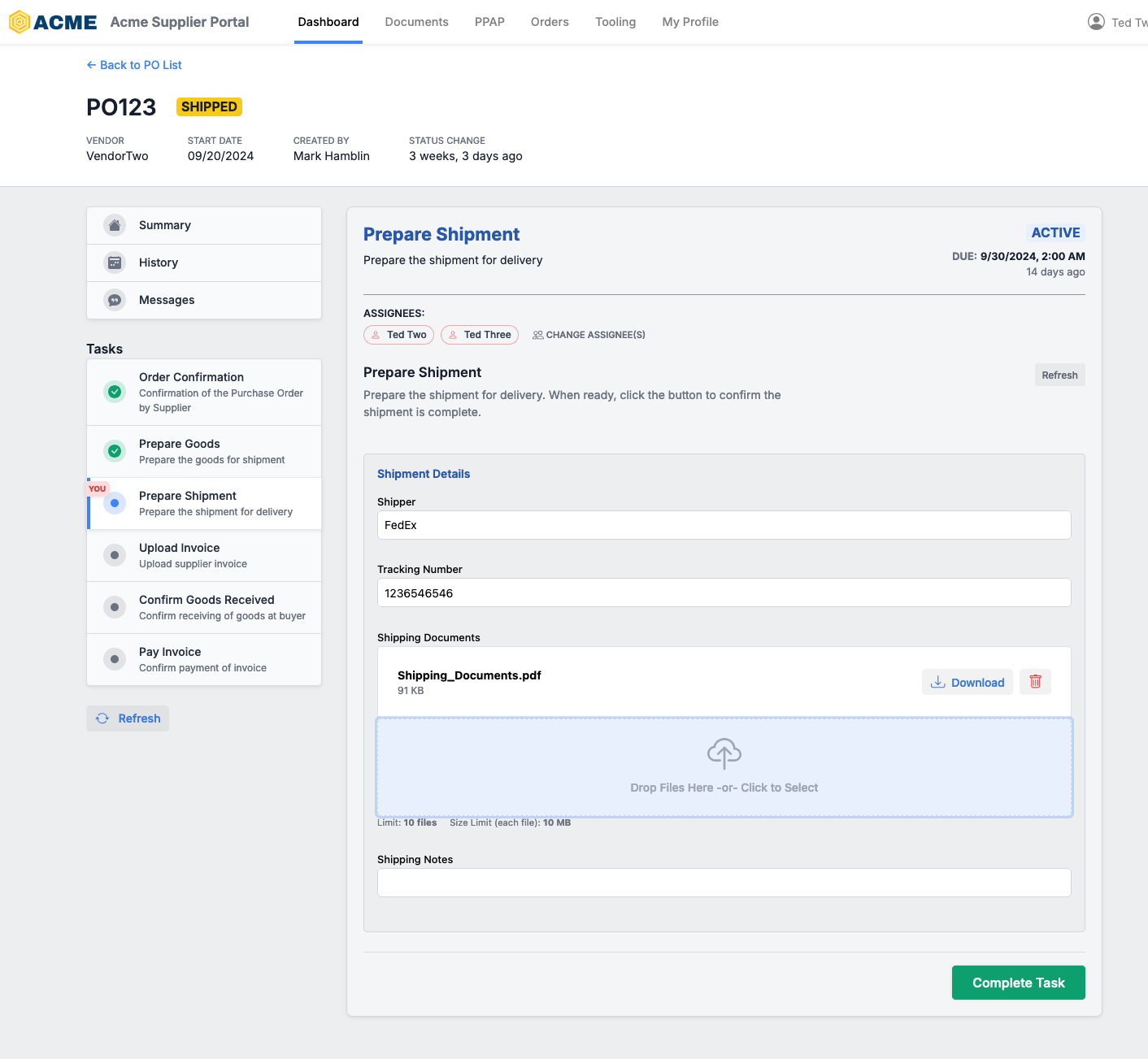 Shipment tracking in the Supplios Order Management module