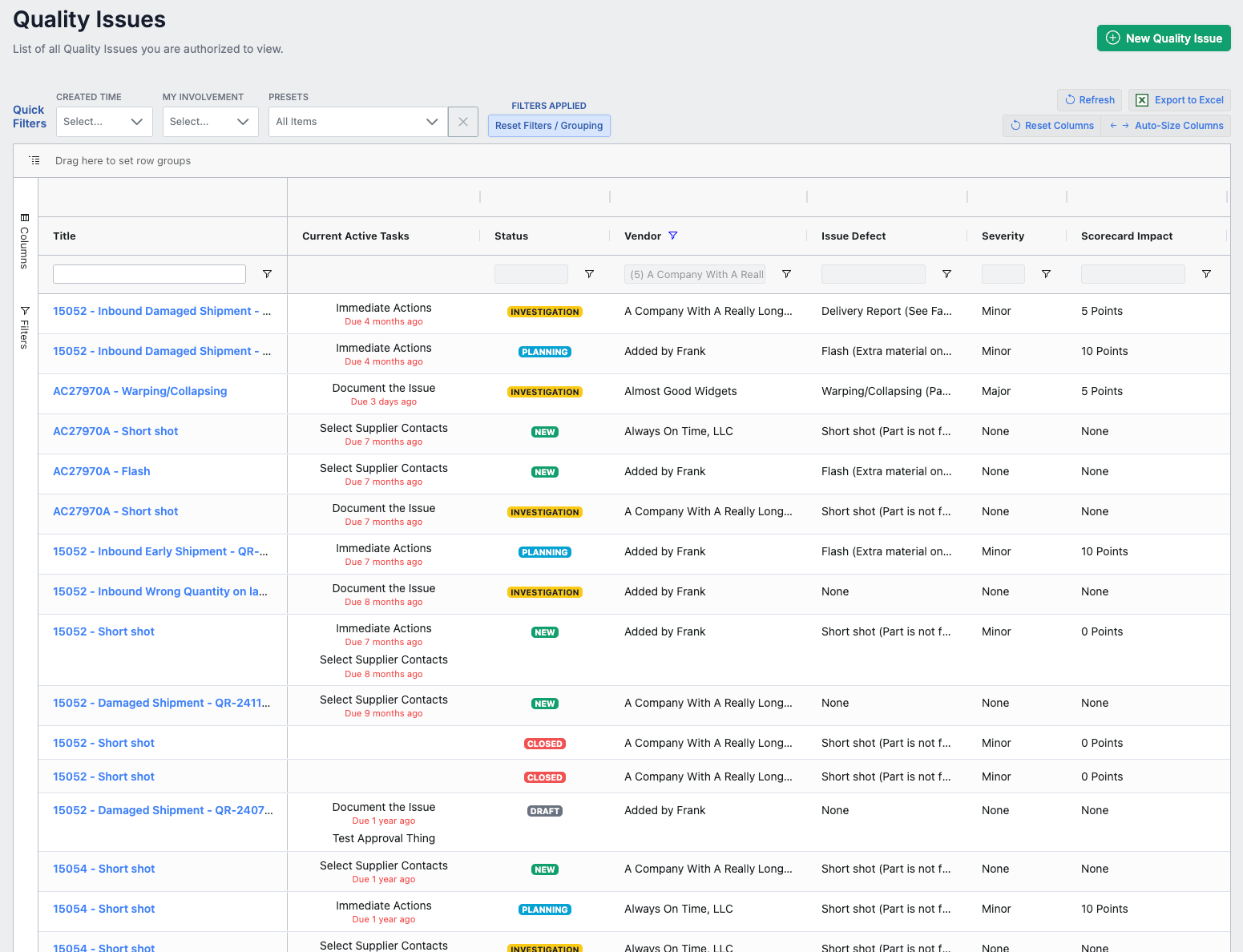 Filtered supplier claims list in Supplios