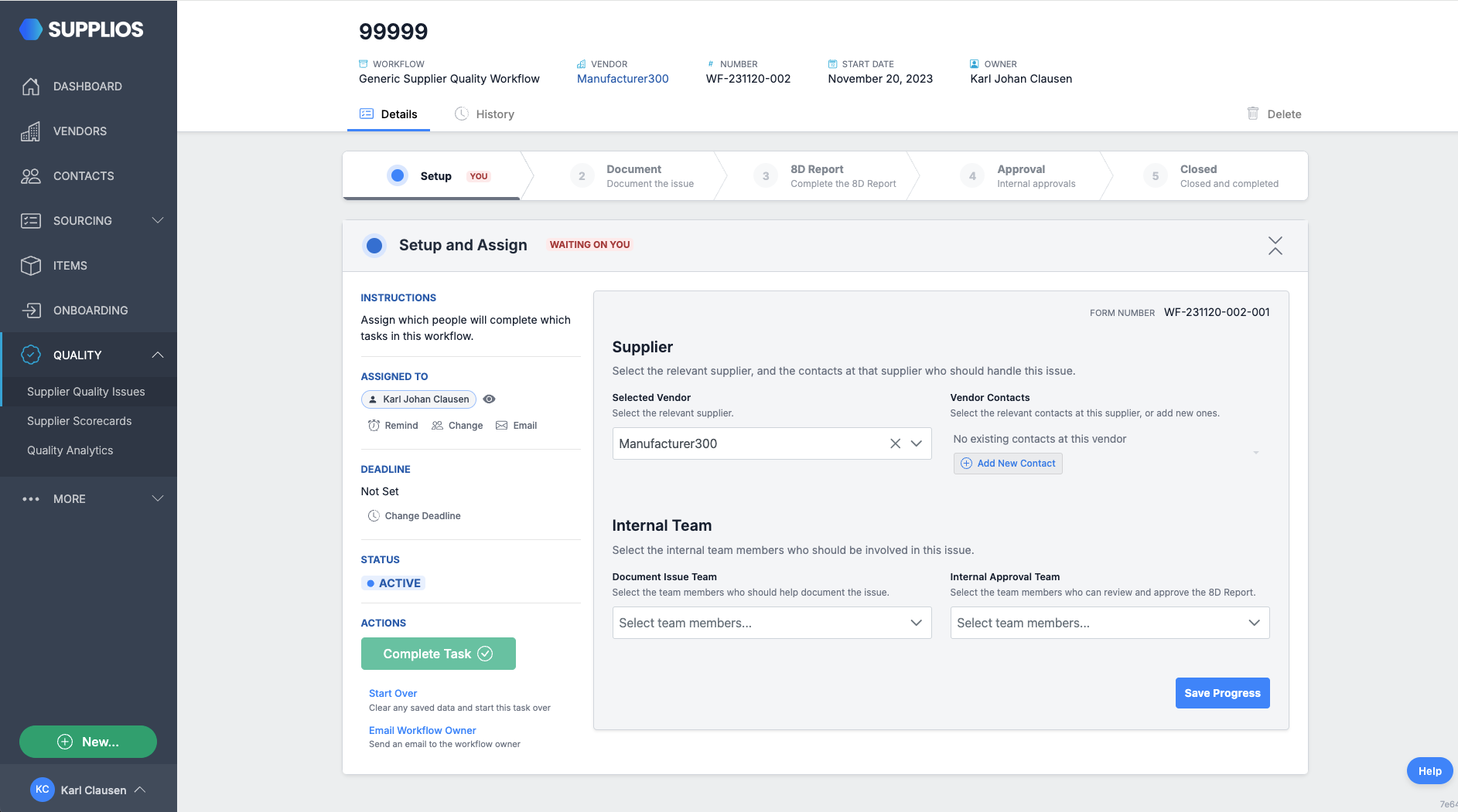Supplier quality claims dashboard in Supplios